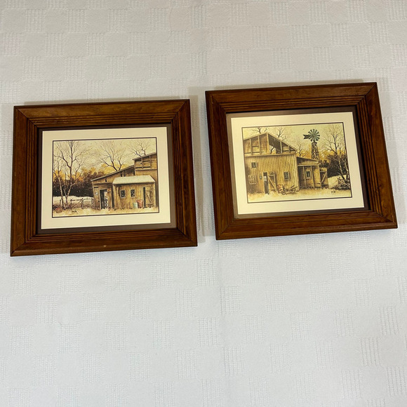 Vintage Robert Nidy Old Country Barn Framed Prints 12x14 Matching Pair - Picture 2 of 6